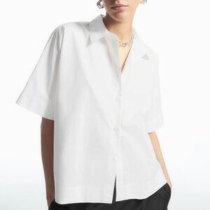 COS BOXY SHORT-SLEEVED POPLIN COTTON SHIRT WHITE Size US 4